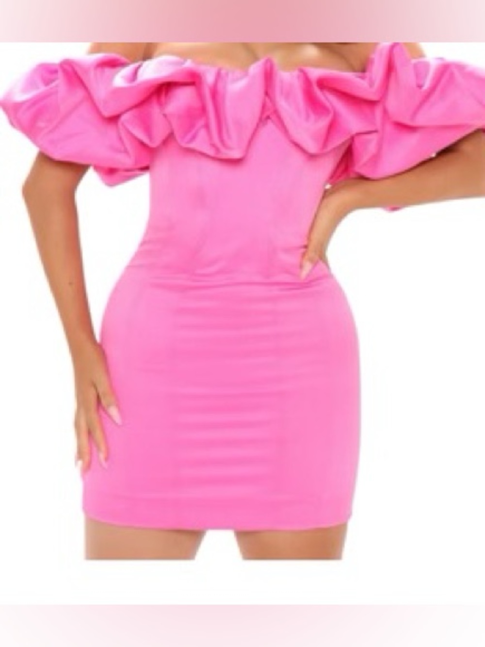 Fashion Nova Hot Pink Off-Shoulder Ruffle Mini Dress